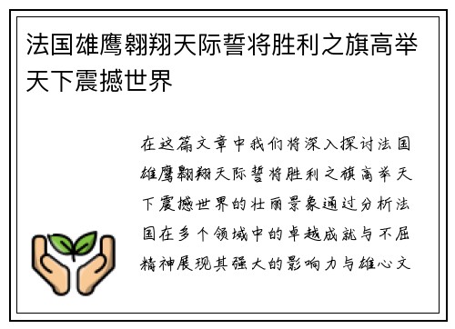 法国雄鹰翱翔天际誓将胜利之旗高举天下震撼世界