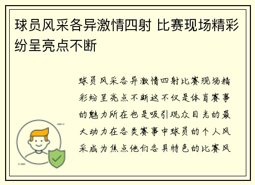 球员风采各异激情四射 比赛现场精彩纷呈亮点不断