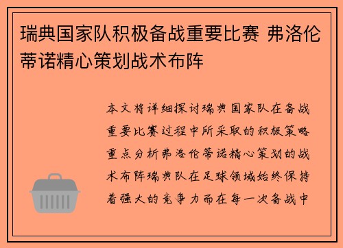 瑞典国家队积极备战重要比赛 弗洛伦蒂诺精心策划战术布阵